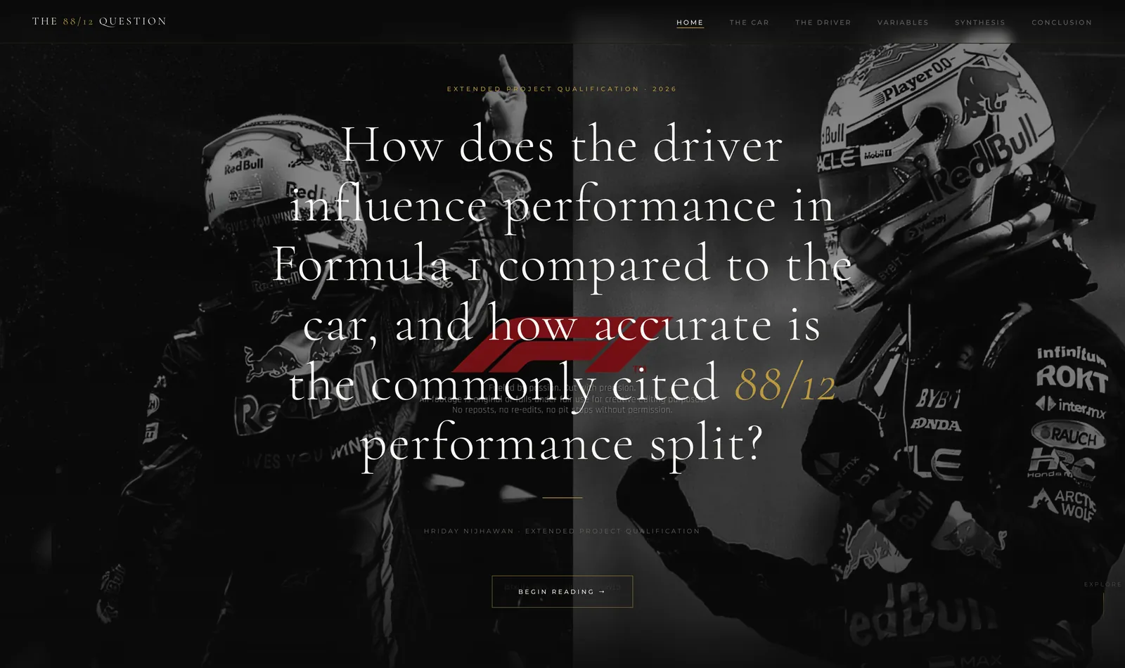 F1 EPQ website, screenshot 1