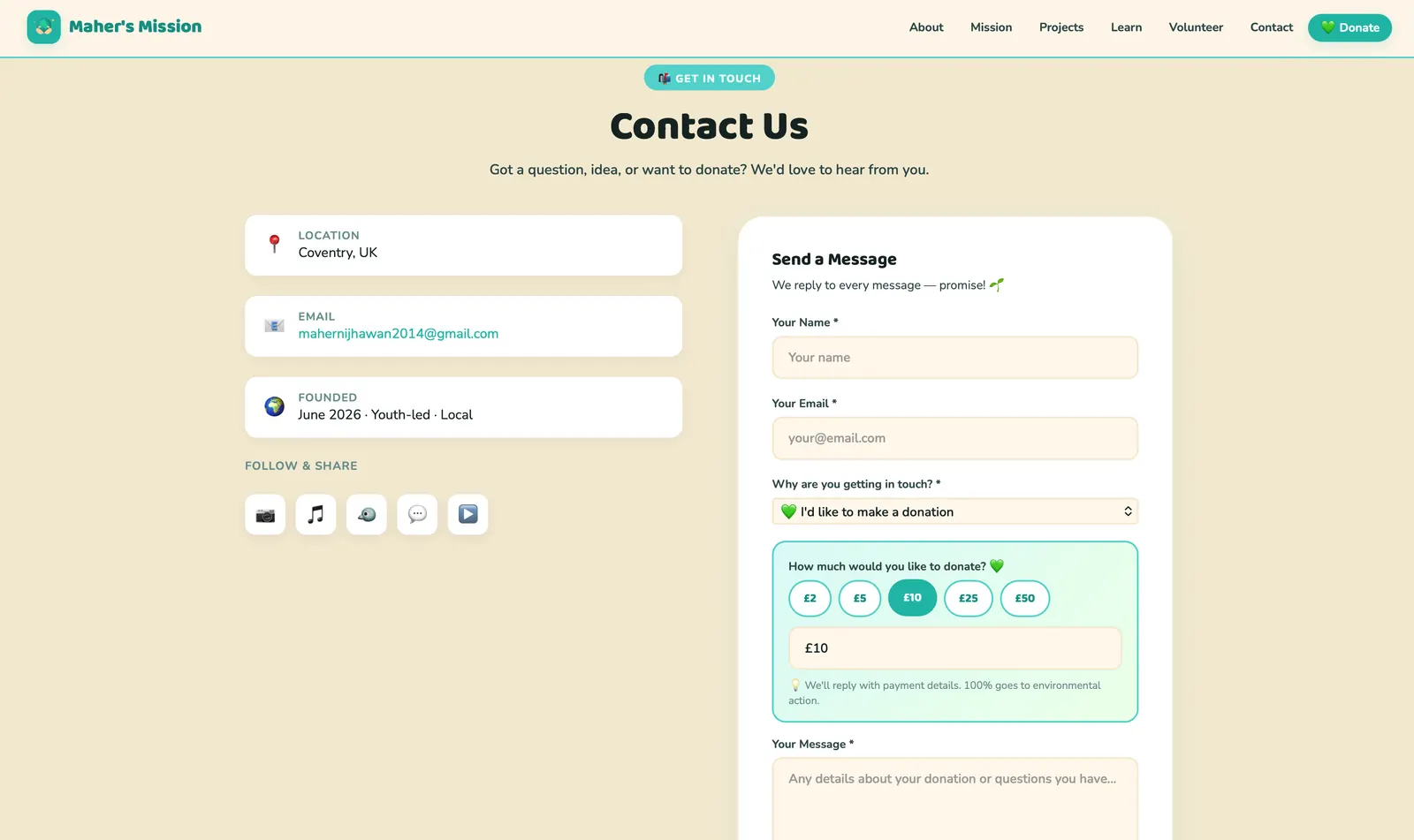 Maher's Mission website, screenshot 3